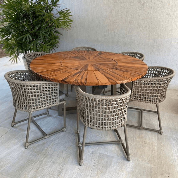 Mesa girassol com centro giratório de madeira