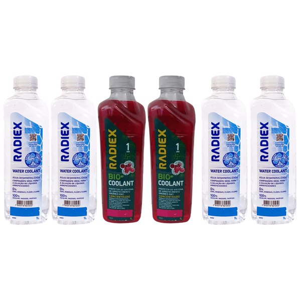 Kit Troca Aditivo Radiador Sistema Arrefecimento Concentrado Radiex Bio Coolant Veículos Carros Automotivos Fiat Ford Volkswagen GM Honda Peugeot Renault Citroen Toyota
