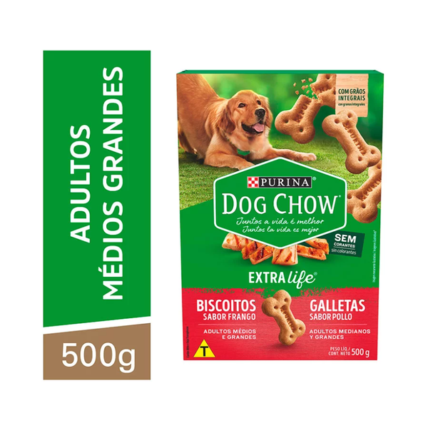 Dog Chow Biscoitos Cães Adultos Raças Médias e Grandes Frango 500g