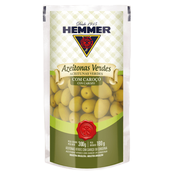 Azeitonas Verdes Com Caroço Hemmer Sachê 180g