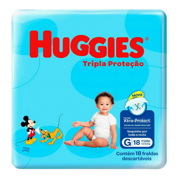 Fralda Huggies Tripla Proteção Com Xtra-protect g - 18 Unidades