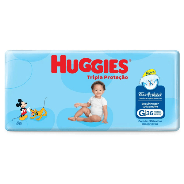 Fralda Huggies Tripla Proteção Com Xtra-protect g - 36 Unidades