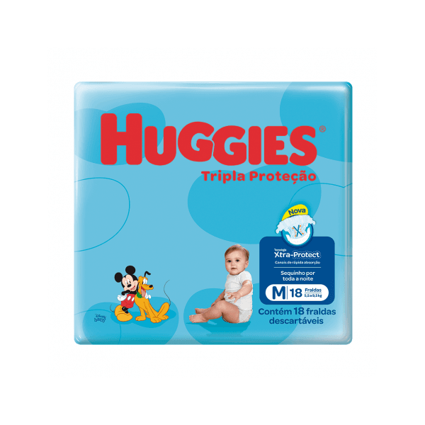 Fralda Huggies Tripla Proteção Com Xtra-protect m - 18 Unidades