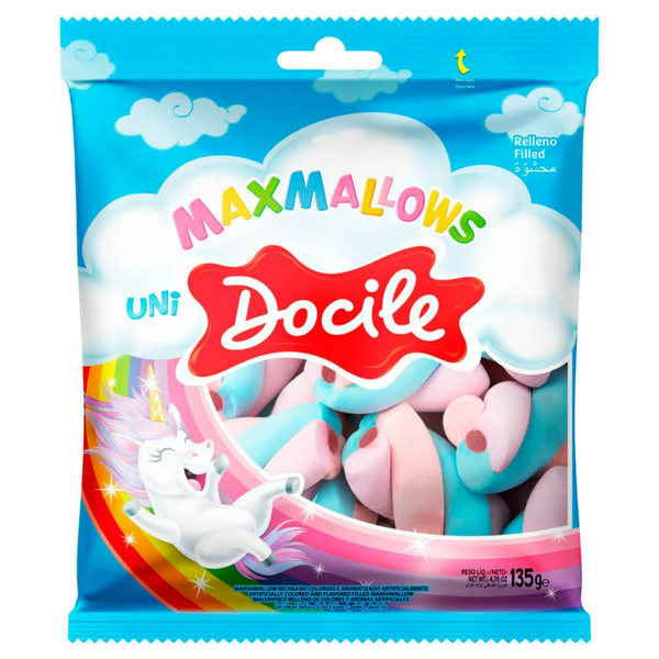 Marshmallow Docile Maxmallows Twist Color Baunilha Com Morango Unicórnio 135g