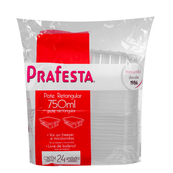 POTE RETANGULAR 0750ML PRAFESTA - PCTE 24 UNID