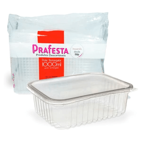 POTE RETANGULAR 1000ML PRAFESTA - PCTE 24 UNID