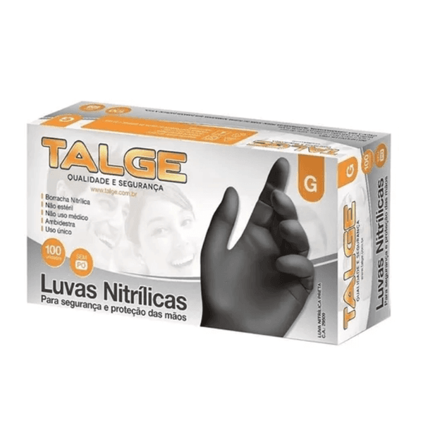 LUVA NITRILICA PRETA S/PO TALGE (G) - Cx 100 UNID