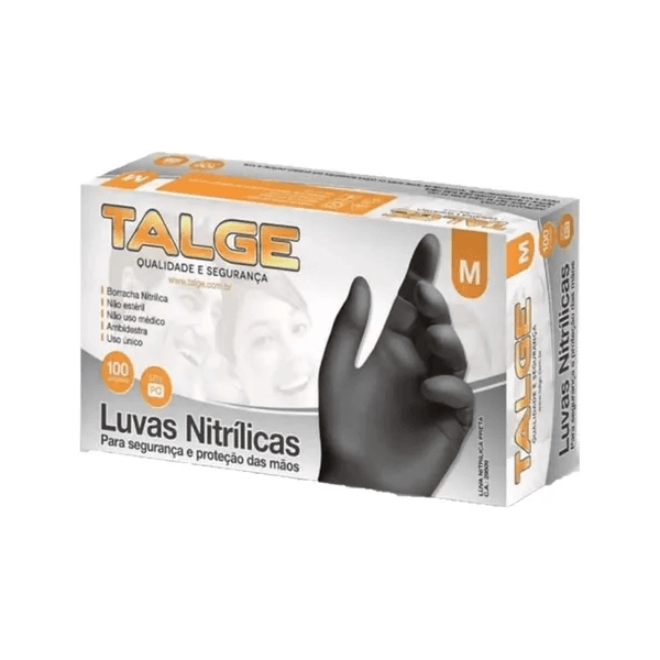 LUVA NITRILICA PRETA S/PO TALGE (M) - Cx 100 UNID