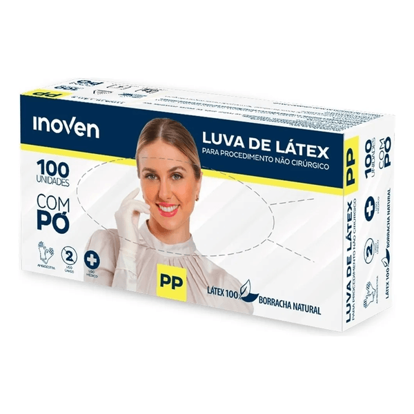 LUVA LATEX C/PO INOVEN (PP) - CX 100 UNID