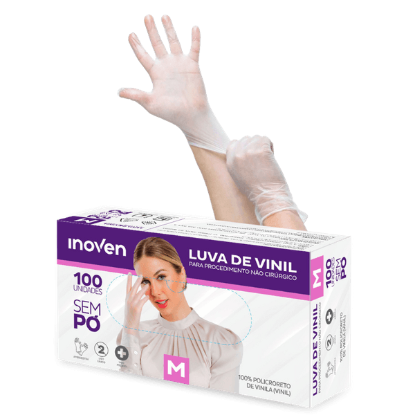 LUVA VINIL S/PO INOVEN (M) - CX 100 UNID