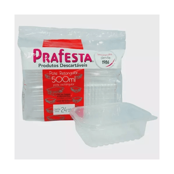 POTE RETANGULAR 0500ML PRAFESTA - PCTE 24 UNID