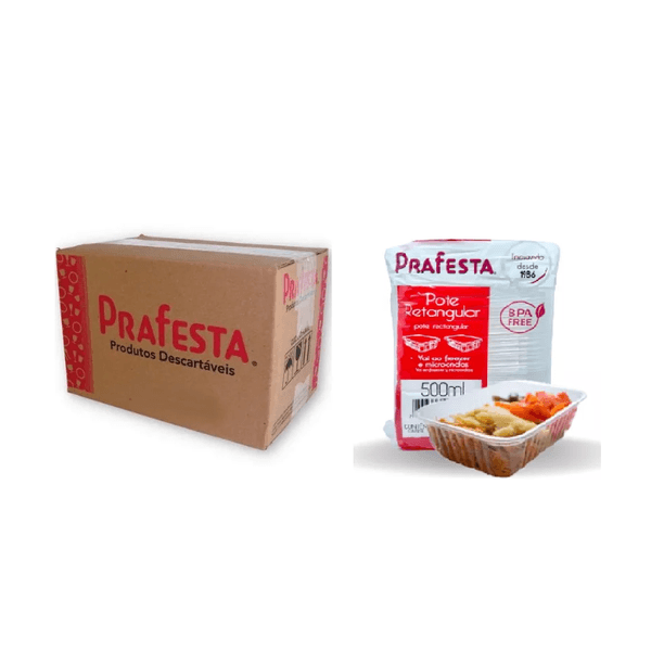 POTE RETANGULAR 0500ML PRAFESTA - CX 144 UNID 