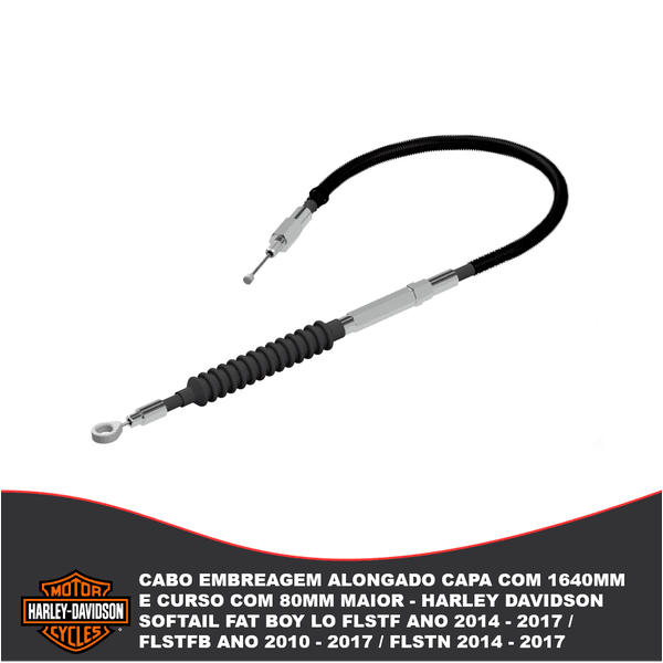 Cabo Embreagem Alongado Capa Com 1640mm e Curso Com 80mm Maior - Harley Davidson Softail Fat Boy Lo Flstf Ano 2014 - 2017