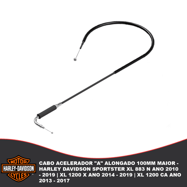 Cabo Acelerador "B" Alongado 100mm - Harley Davidson Sportster - Xl 883 n Ano 2010 - 2019 | Xl 1200 x Ano 2014 - 2019 | Xl 1200 Ca Ano 2013 - 2017