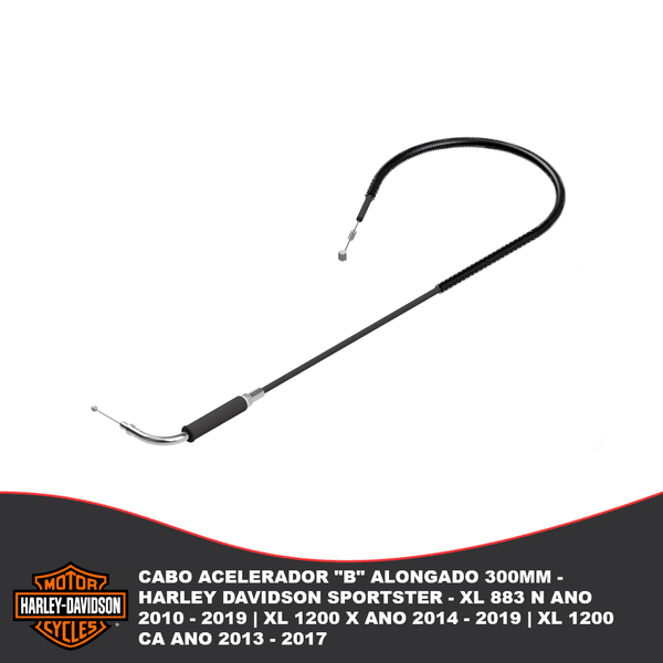 Cabo Acelerador "B" Alongado 250mm - Harley Davidson Sportster Xl 883 N Ano 2010 - 2019 | Xl 1200 X Ano 2014 - 2019 | Xl 1200 Ca Ano 2013 - 2017