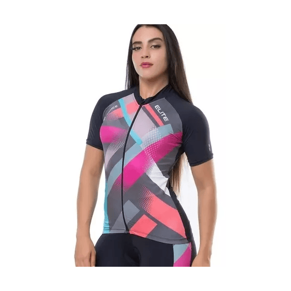 CAMISA MC ELITE FEM PTO/AZUL/ROSA