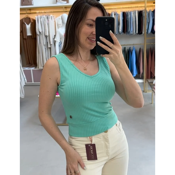 Regata Malha Canelada Petenatti Verde Aquatic