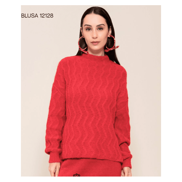 Blusa Malha Trabalhada Fio Pluma Abenção Vermelha 