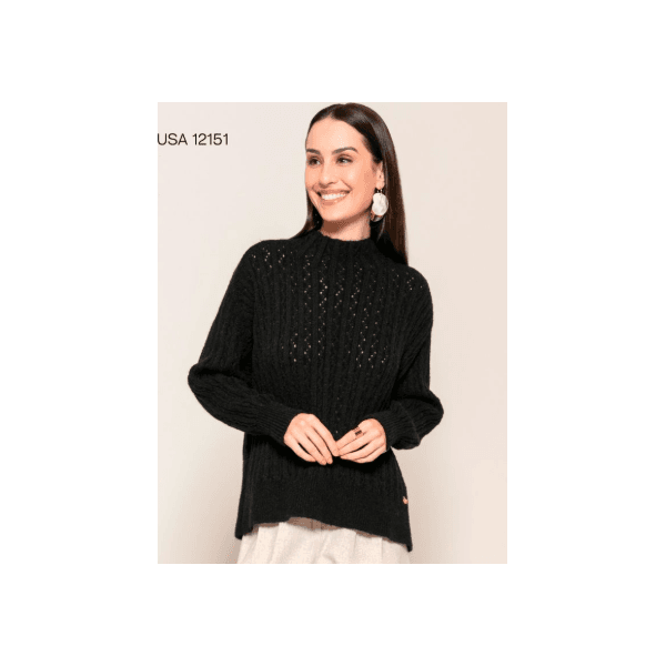 Blusa Trabalhada c/ Detalhes em ponto aberto Abenção Preta 