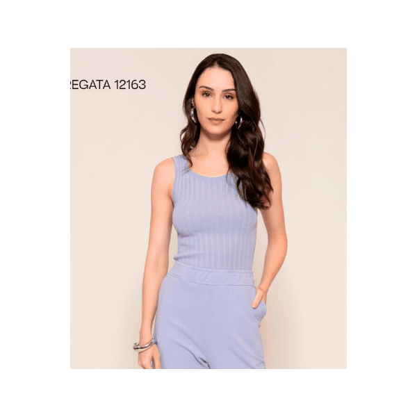 Regata Malha Canelada Abenção Azul