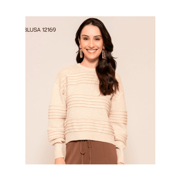 Blusa em Malha Gomo com Lurex Abenção Bege 