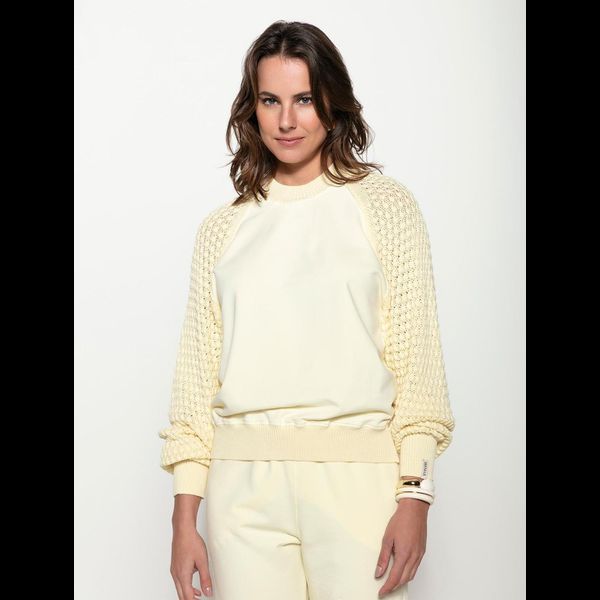 Blusa Moletom c/ Tricot Biamar - Manteiga