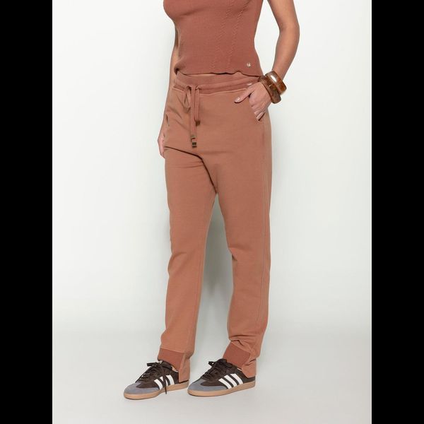 Calça Moletom Detalhe Canelado Biamar - Mocha Mousse