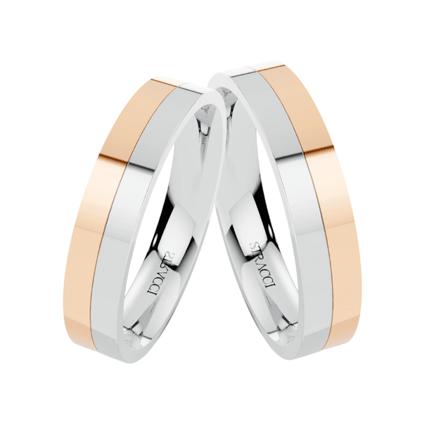 Par de Alianças Emiliana em Ouro Branco e Rosé 18k - 5mm