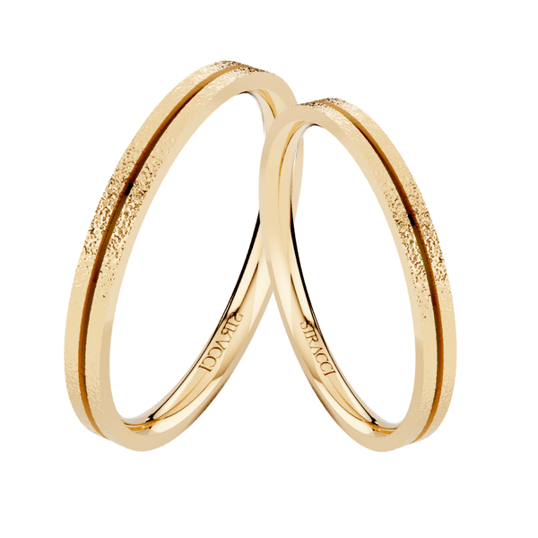 Par de Alianças Reta com Friso em Ouro Amarelo 18k - 2mm