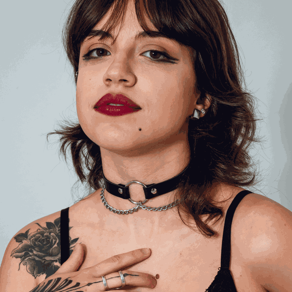 Choker Gargantilha com Argola e Correntes Finas Prateado