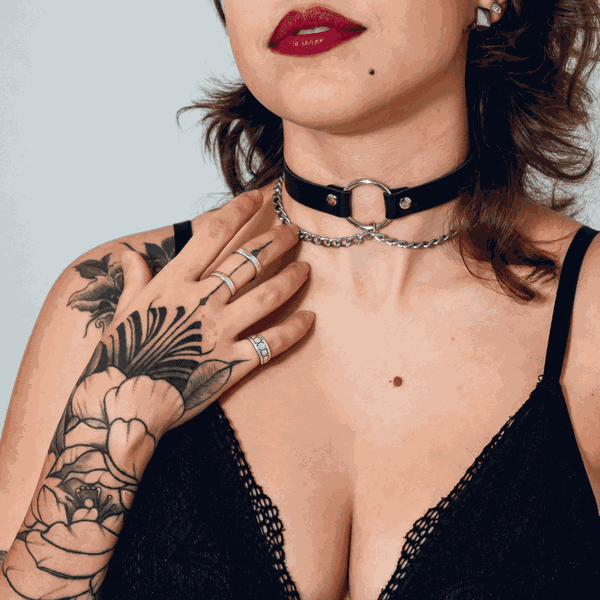 Choker Gargantilha com Argola e Correntes Finas Prateado