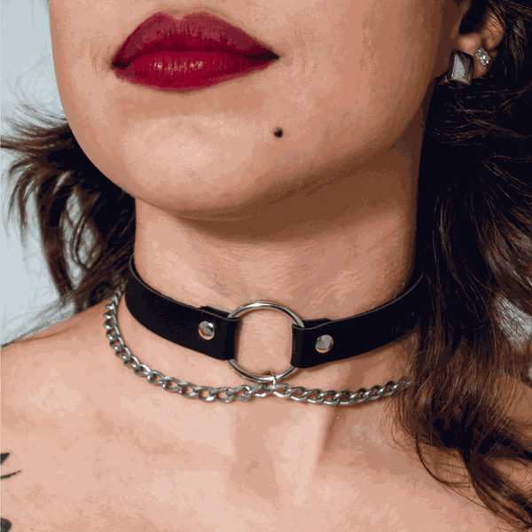 Choker Gargantilha com Argola e Correntes Finas Prateado