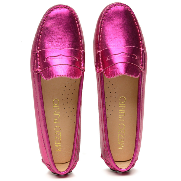 Mocassim Drive Em Couro Metalizado Cristal CALCADOS MOCASSIM