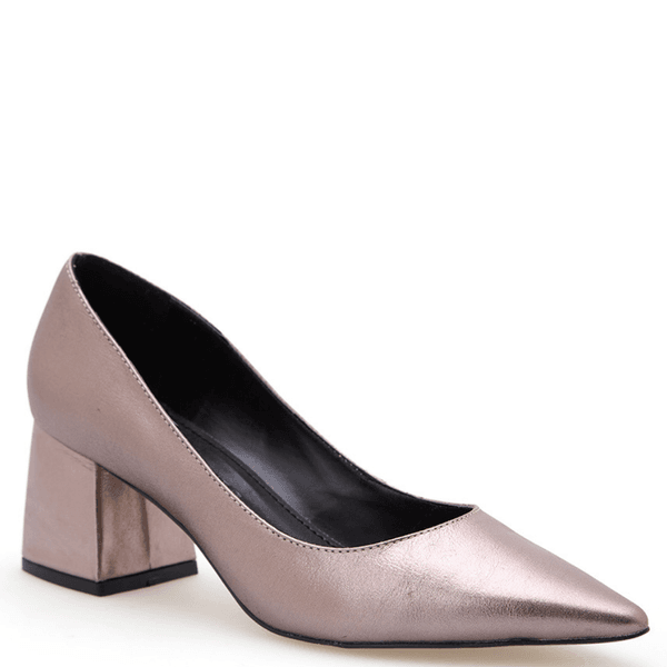 SCARPIN SALTO BLOCO COURO METALIZADO ÔNIX