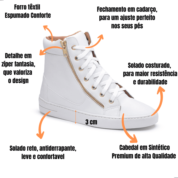 Tênis Cano Alto Branco Com Zíper Fantasia Tenehi TENEHI Calçados