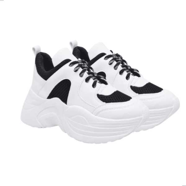 Tênis Urbano Caixa Alta Chunky Cadarço Adicional Preto Branco