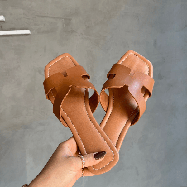 Sandália H Feminina Rasteira Simples Moderna Marrom Caramelo 