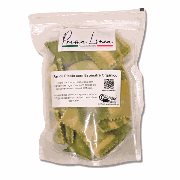 RAVIOLI DE RICOTA E ESPINAFRE ORGÂNICO - 450G.