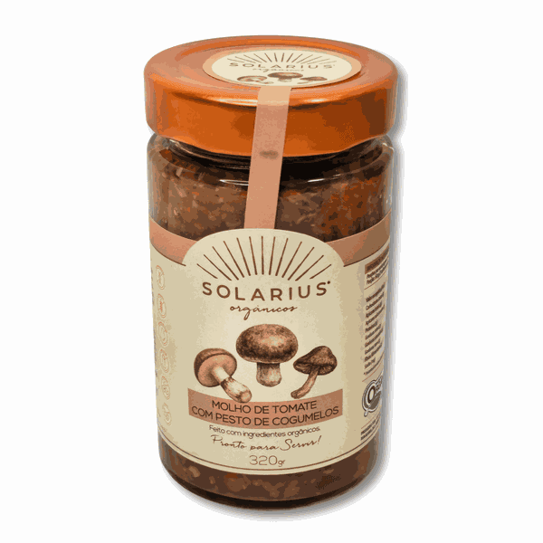 MOLHO DE TOMATE PESTO DE COGUMELOS ORGÂNICO - SOLARIUS - 320G.