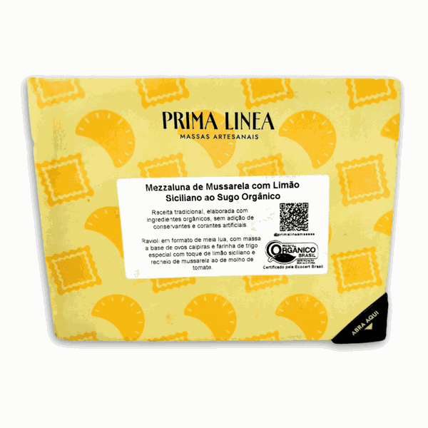 MEZZALUNA MUSSARELA COM LIMÃO SICILIANO AO SUGO ORGÂNICO - PRIMA LINEA - 350G.