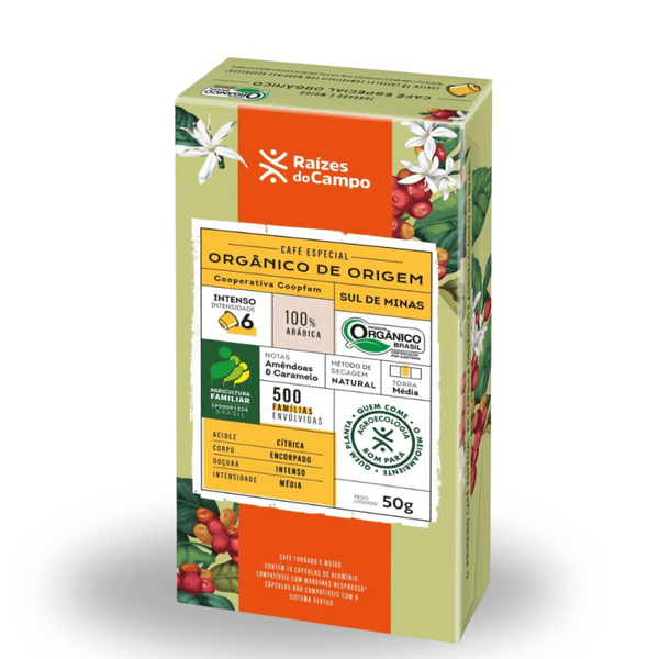 CAFE ESPECIAL ORGANICO EM CAPSULA - RAIZES DO CAMPO - 10 CAPSULA - 50G.