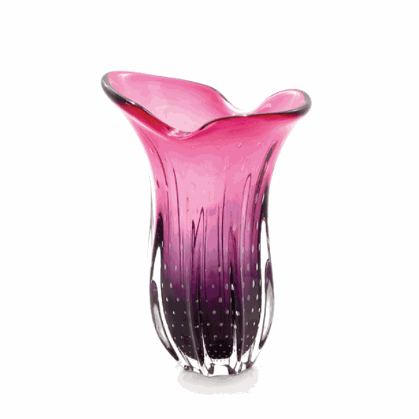 Vaso Cristal Murano Jessi Rose Intense com Lilás 47cm