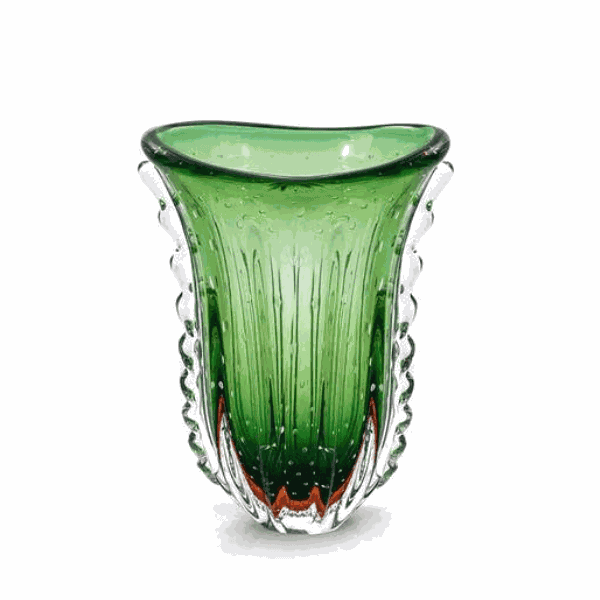 Vaso de Cristal Murano Cloud Verde Com Âmbar 40 cm 