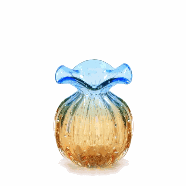 Vaso Trouxinha Murano Azul Âmbar 18cm