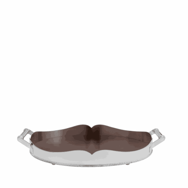 Bandeja St.James Prata Coração Com Cordão Palha e fundo de Madeira 55cm