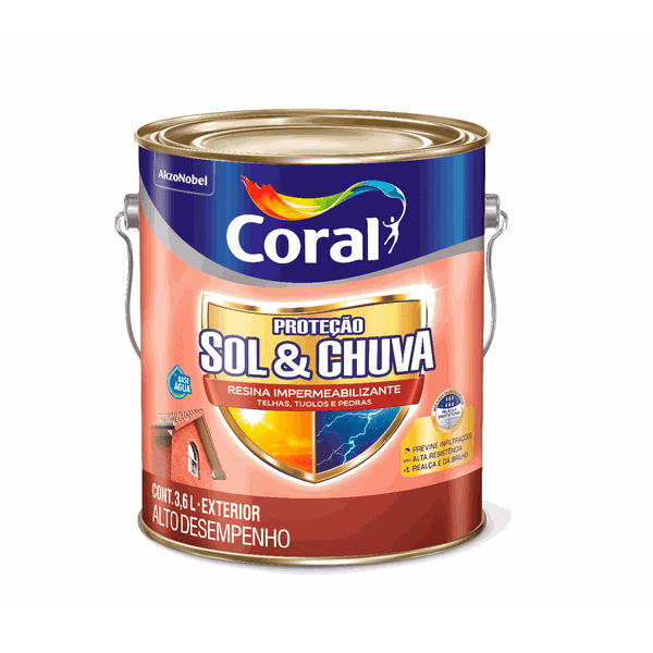 Resina Impermeabilizante Base Água 3,6L Coral Proteção Sol e Chuva