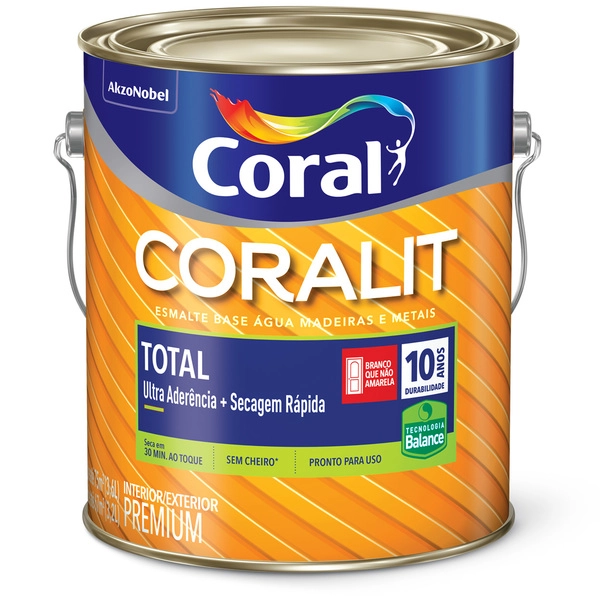 ESMALTE CORALIT SECAGEM RAPIDA BASE AGUA ACETINADO PLATINA 3,6L CORAL