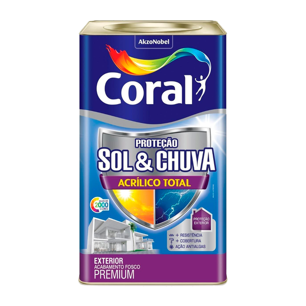 TINTA ACRÍLICA PROTEÇÃO SOL & CHUVA TOTAL FOSCO ARQUITETURA URBANA 18L CORAL
