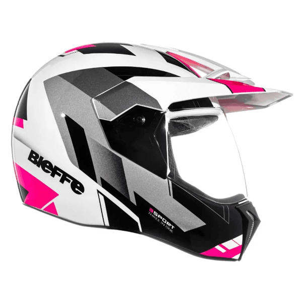 Capacete Bieffe 3 Sport Com Viseira Cristal 30th React Branco Rosa