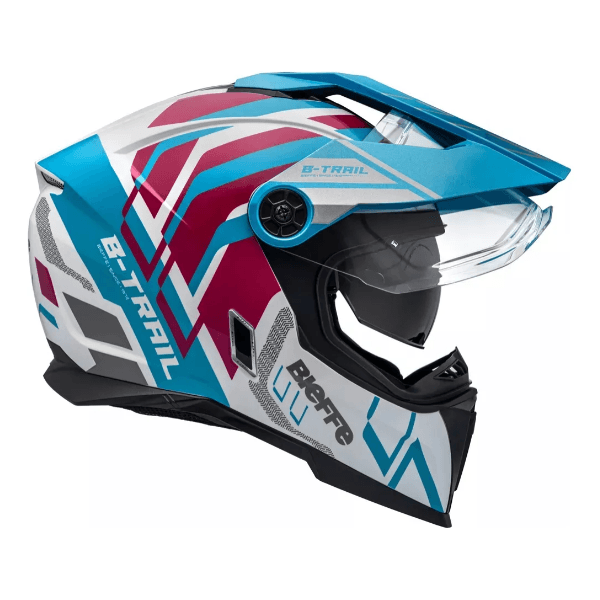 Capacete Bieffe B-trail Defender C/ Óculos On Road Off Road Rosa Azul
